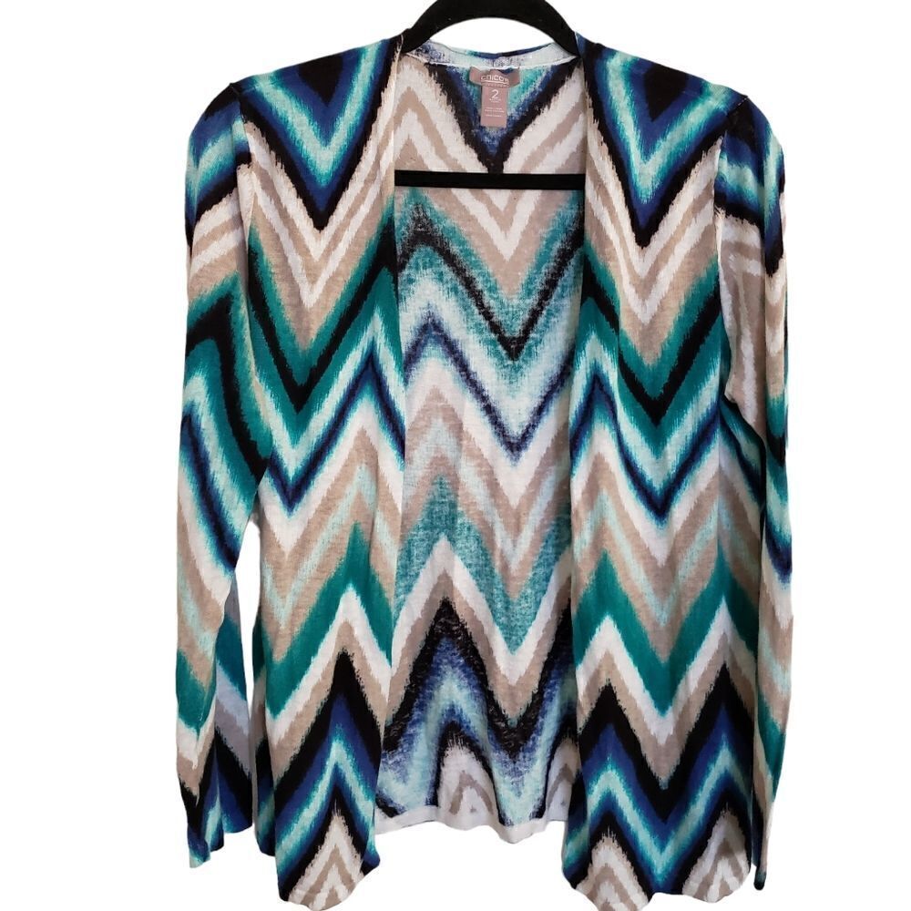 Chico's lightweight Open Front Linen Blend Cardigan Sweater Chico's 2 (large)